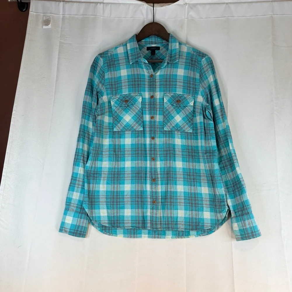 J CREW Women’s Size 8 Shirt Top Blouse Plaid Button Down Cotton Stretch